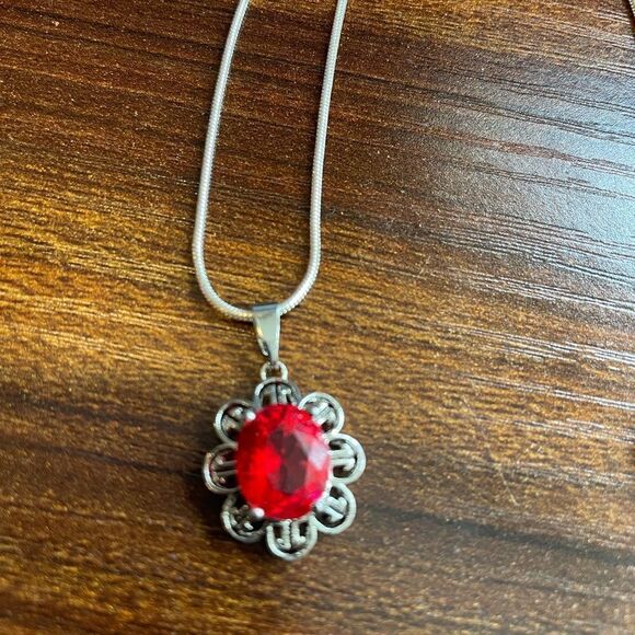 Simulated Ruby and Sterling Silver Necklace NWOT - Picture 2 of 3